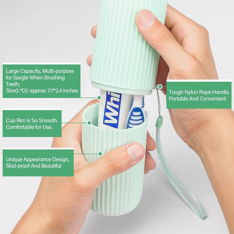 Anbbas 2pcs Double Bristle Head Denture Brush Dental Cleaning Brush with Portable Toothbrush Cup Holder, Properly Clean Oral Appliance - Image 3